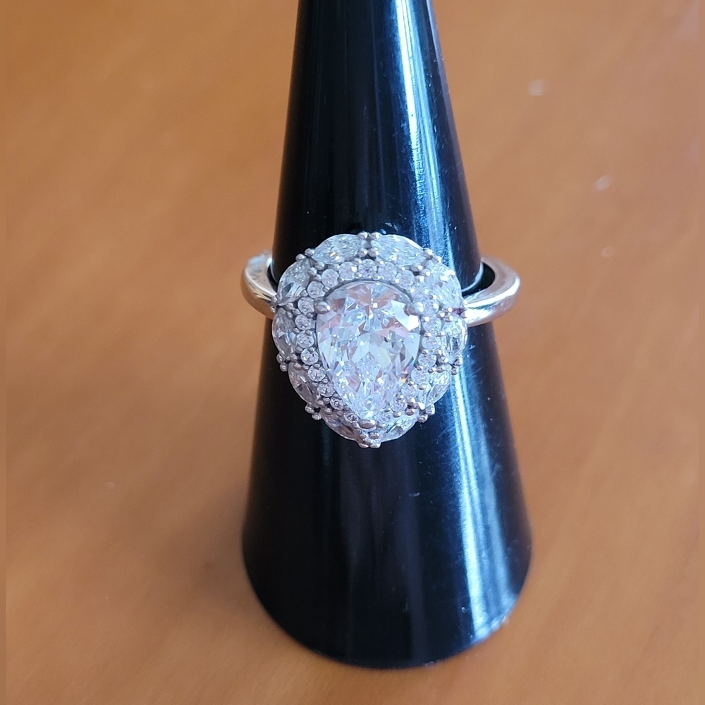 Pear Cut Double Halo CZ‎ Engagement Gift Ring 925 Sterling Silver Size 7 NEW